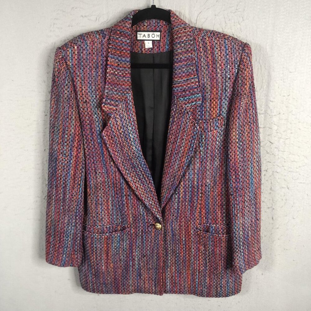 Taboh Blazer Womens Small Silk Textured Woven Single Button Jacket Made in USA